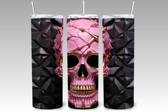 3D Inflated Pink Skull Tumbler Wrap PNG