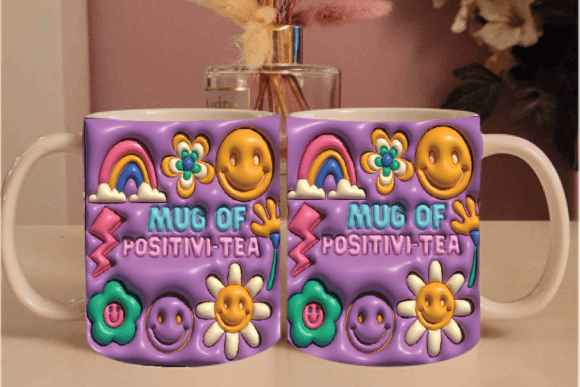 3D Mug of Positivi-Tea Mug Wrap: A Creative Sublimation Design