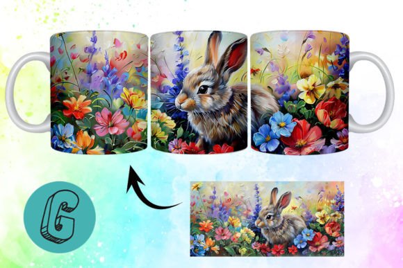 3D Oil Paint Easter Bunny Mug Wrap 15: A Creative Digital Asset for DIY Enthusiasts