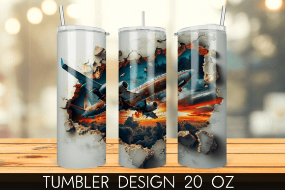 3D Plane Hole in a Wall Tumbler Wrap: A Unique Sublimation Design for 20 oz Skinny Tumblers