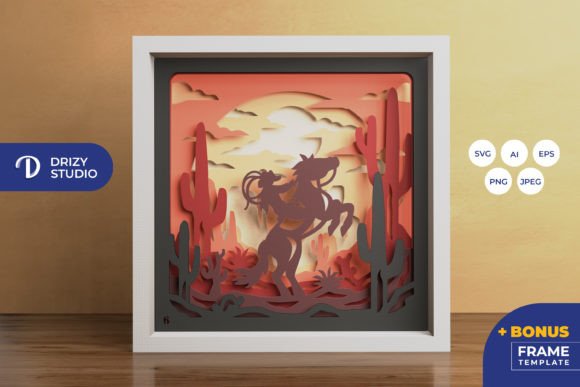 Cowgirl Rodeo 3D Shadow Box Paper Cut
