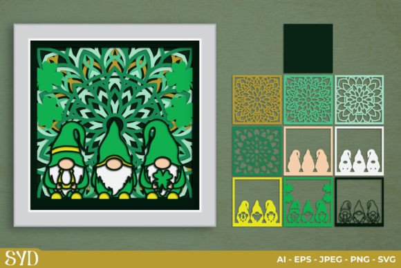 St Patricks Gnome 3D Shadow Box SVG